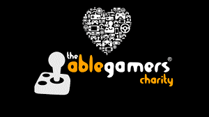Able Gamers Charity logo with heart on top on black background