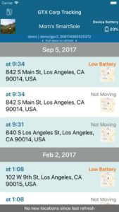 Close up of phone app with dates and locations and times. 